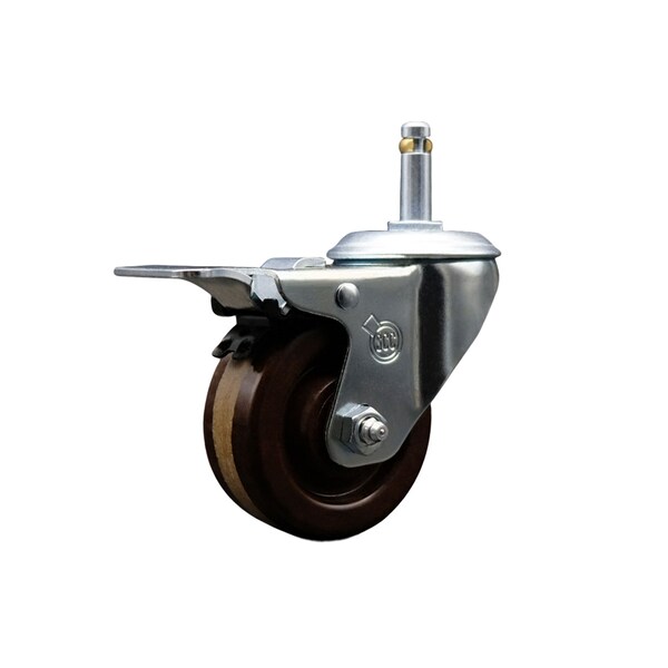 3'' High Temp Phenolic Wheel Swivel 7/16'' Stem Caster Total Lock Brake